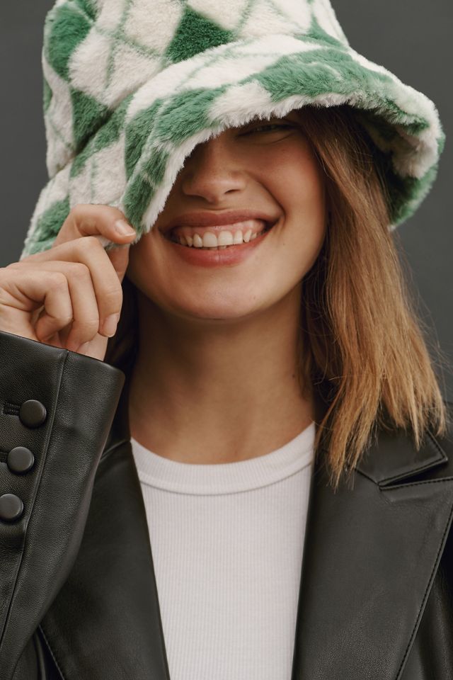 Lulla Faux Fur Plaid Bucket Hat | Anthropologie