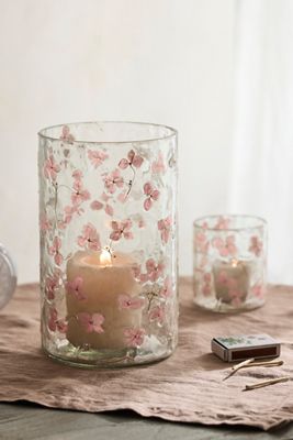 Pressed Hydrangea Glass Hurricane