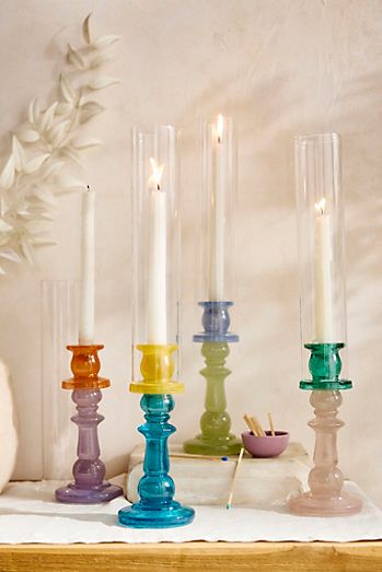 Colorblocked Glass Hurricane Candlestick