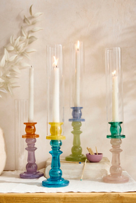 Terrain Colorblocked Glass Hurricane Candlestick In Blue