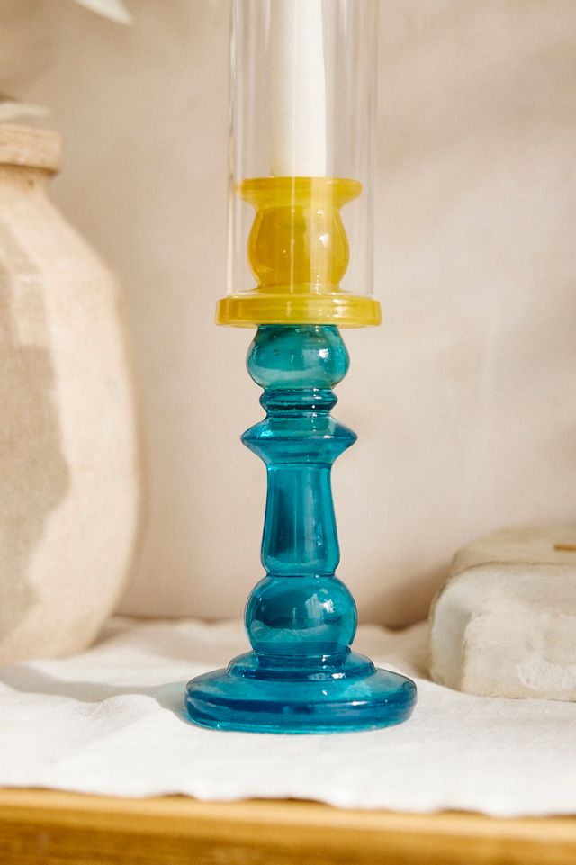 Colorblocked Glass Hurricane Candlestick #1