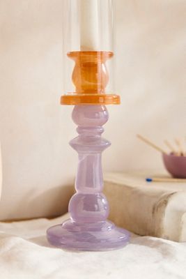Colorblocked Glass Hurricane Candlestick