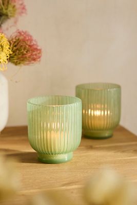 Textured Glass Votives, Set of 2 (Green)