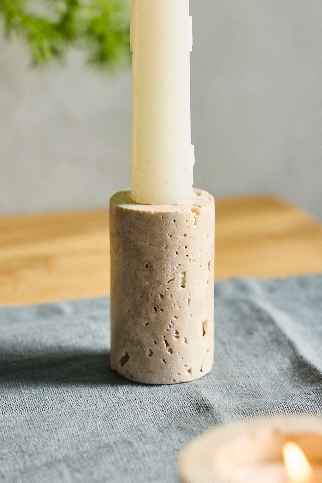Minimalist Stone Taper Holder, Travertine #1