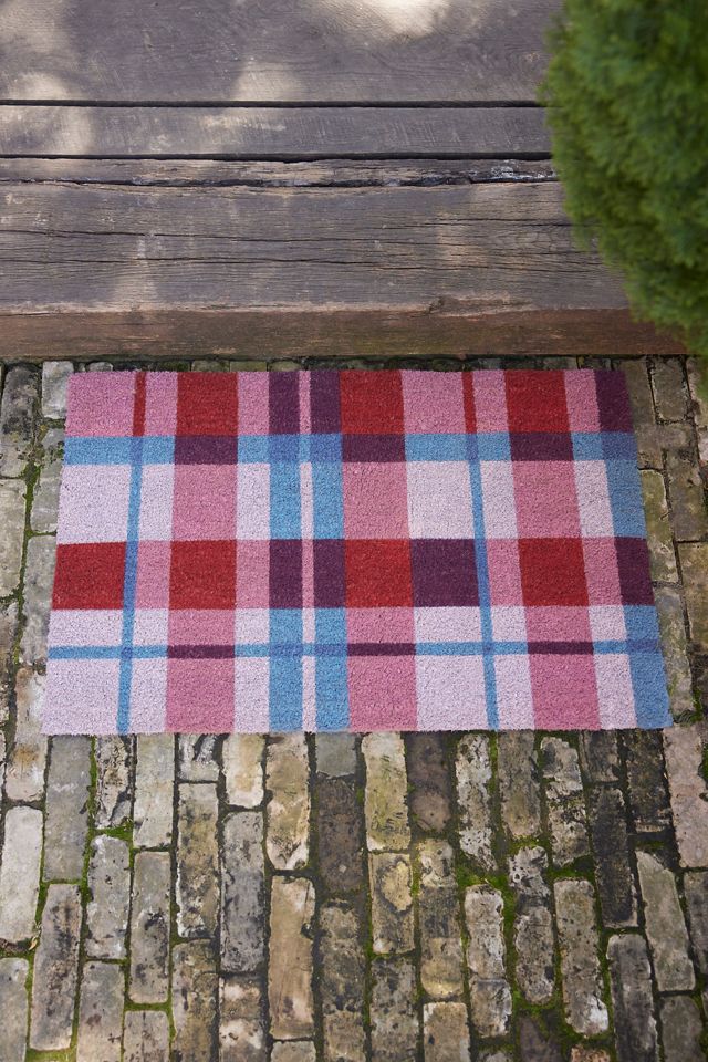 Pink Plaid Coir Doormat