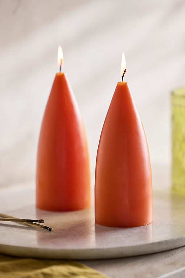 Terrain Cone Pillar Candles, Set Of 2 In Red