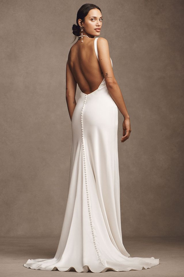 Jenny by Jenny Yoo Mae Cowl-Neck Side-Slit Slip Satin Wedding Gown #2