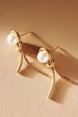 By Anthropologie Knotted Chain Pearl Earrings In Gold