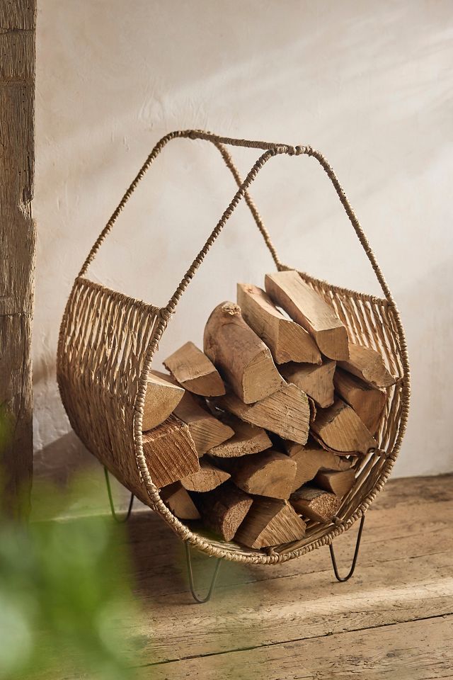 Woven Rush Log Holder AnthroLiving