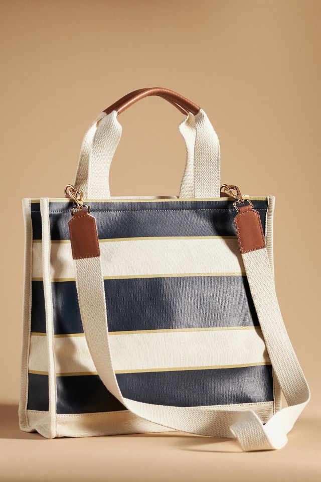 Striped leather store tote bag