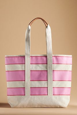 Maeve Striped Canvas Tote In Pink