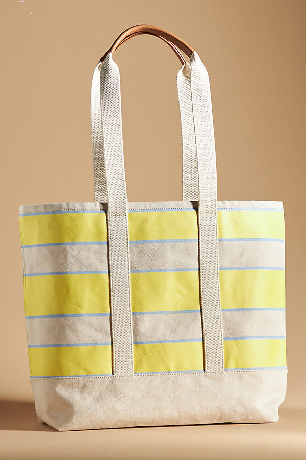 Maeve Striped Canvas Tote In Yellow
