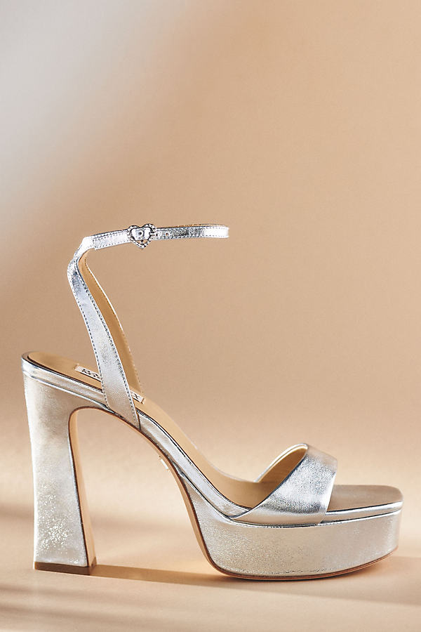 Badgley Mischka Caia Crystal Heart Platform Sandals In Silver