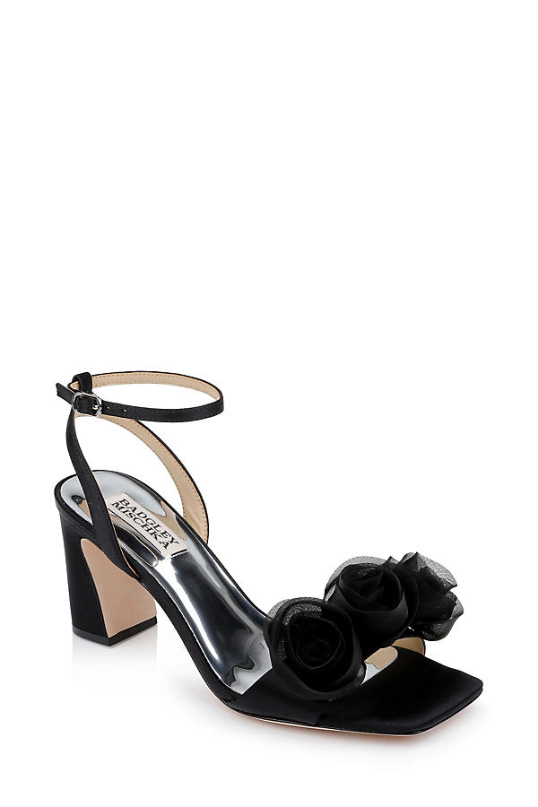Shop Badgley Mischka Carli Tulle Rose Heeled Sandals In Black