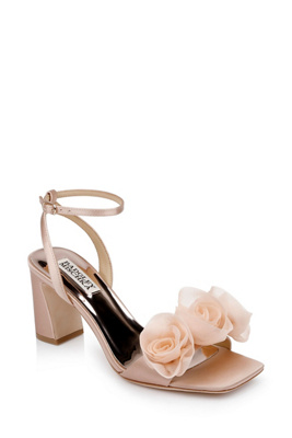 Shop Badgley Mischka Carli Tulle Rose Heeled Sandals In Beige