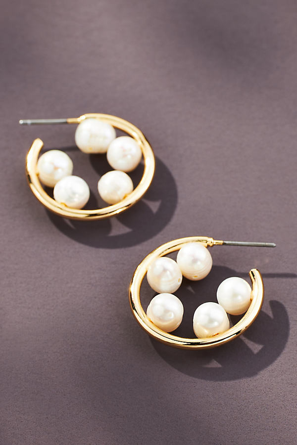 Gold-Plated Inner Pearl Hoop Earrings