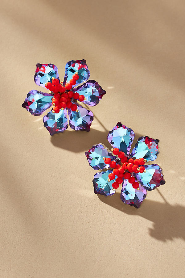 Gold-Plated Dappled Flower Statement Stud Earrings
