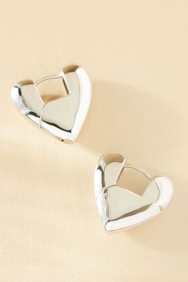 Shop By Adina Eden Solid Super Chunky Heart Hoop Earrings In Silver