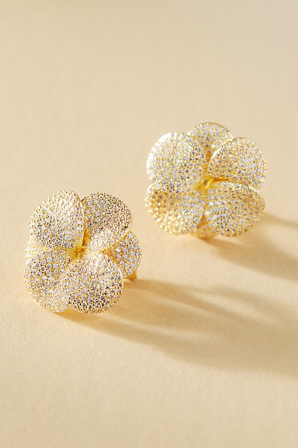 Adina Eden Pavé Flower Stud Earrings In Gold