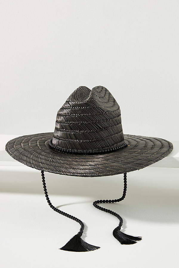 Wyeth Bead-trim Straw Rancher Hat In Black