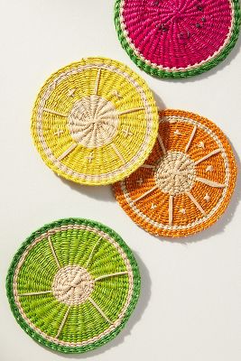 Shop Anthropologie Klatso Handwoven Fruit Coasters, Set Of 4 In Multicolor