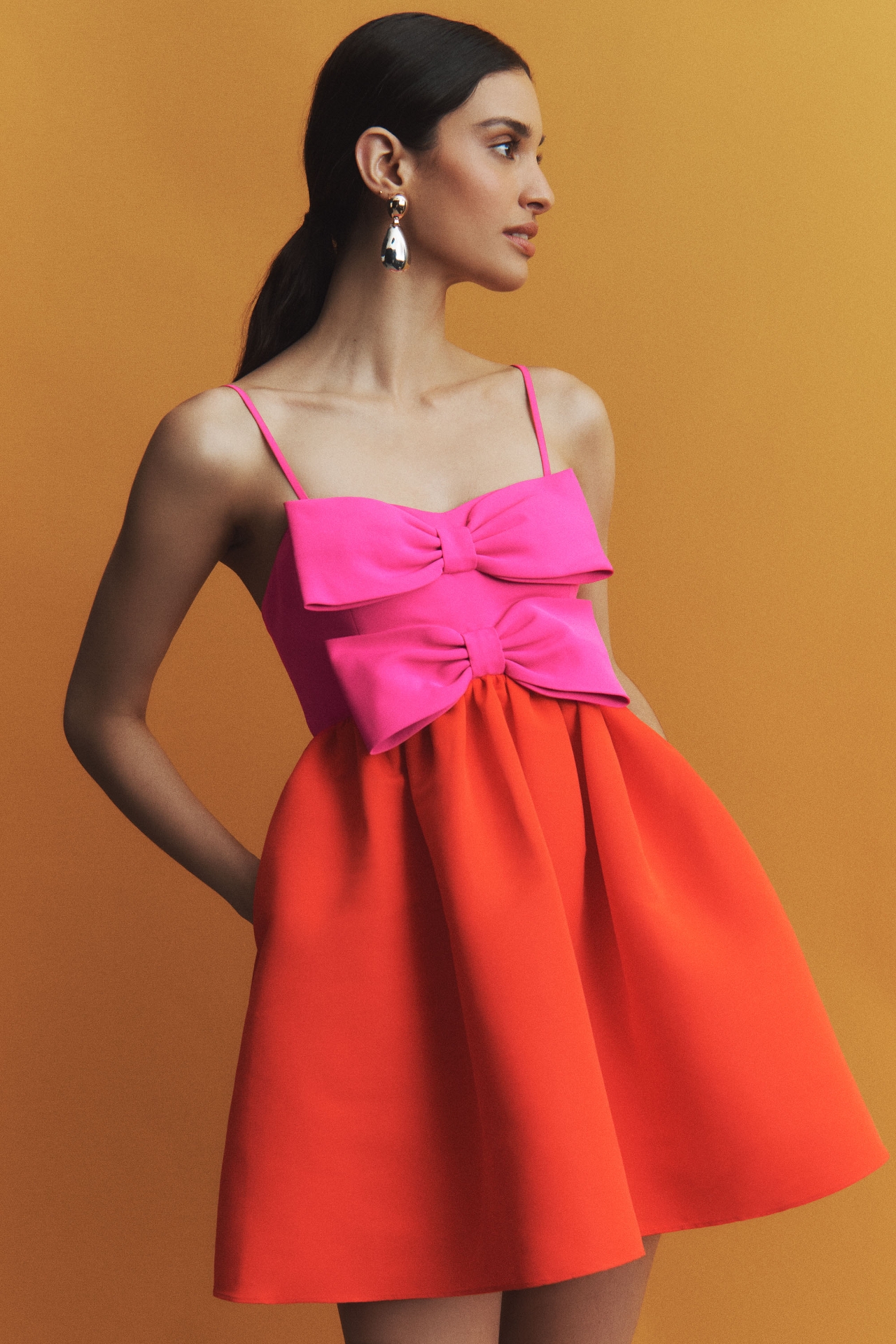 Sachin & Babi Sloane Taffeta Double-Bow Pleated Colorblock Mini Dress