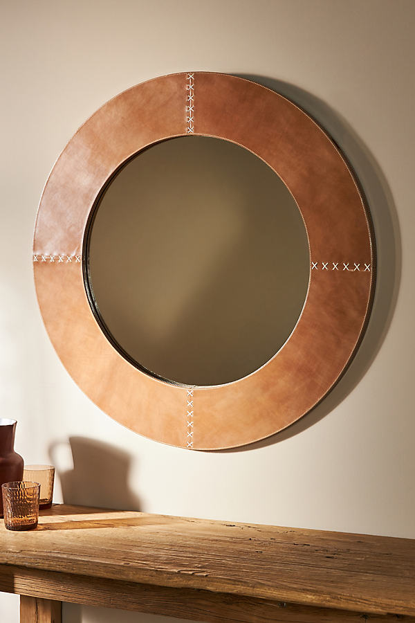 Anthropologie Round Cross-stitch Mirror In Brown