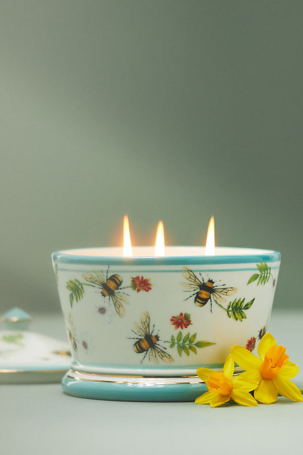 Lou Rota Mother Nature Floral Fruity Honey Blossom Ceramic Candle In White