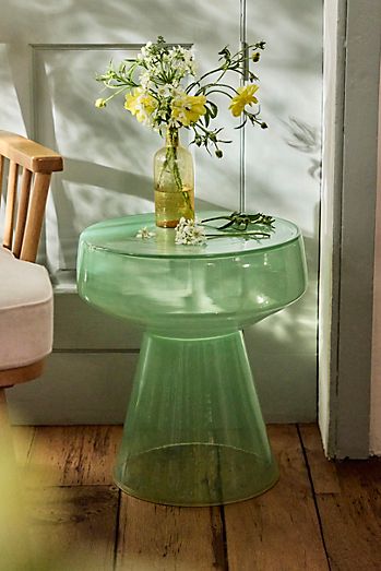 Colorful Glass Side Table, Wide