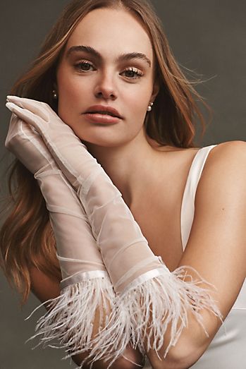 Audrey Adele Faux Feather-Trimmed Gloves