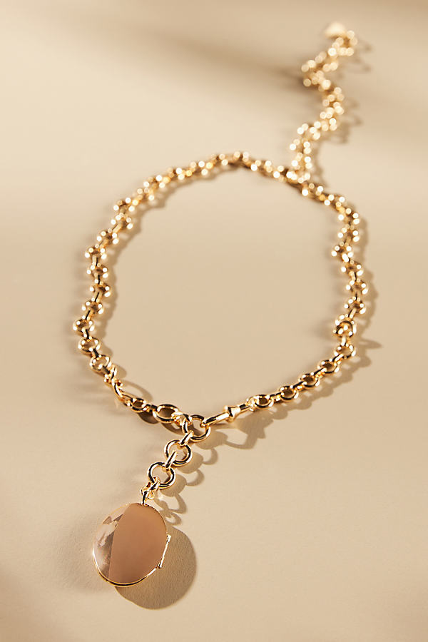 Gold-Plated Y-Shape Chunky Chain Locket Necklace