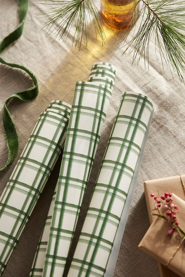 Green & White Large Plaid Wrapping Paper