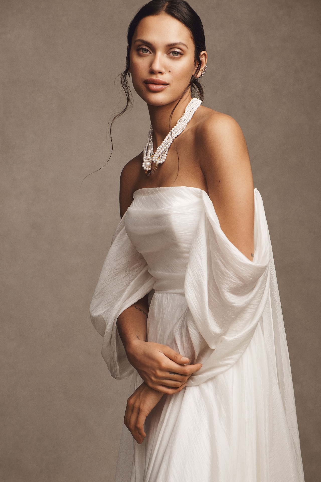 Jenny by Yoo Noa Off-The-Shoulder A-Line Chiffon Wedding Gown