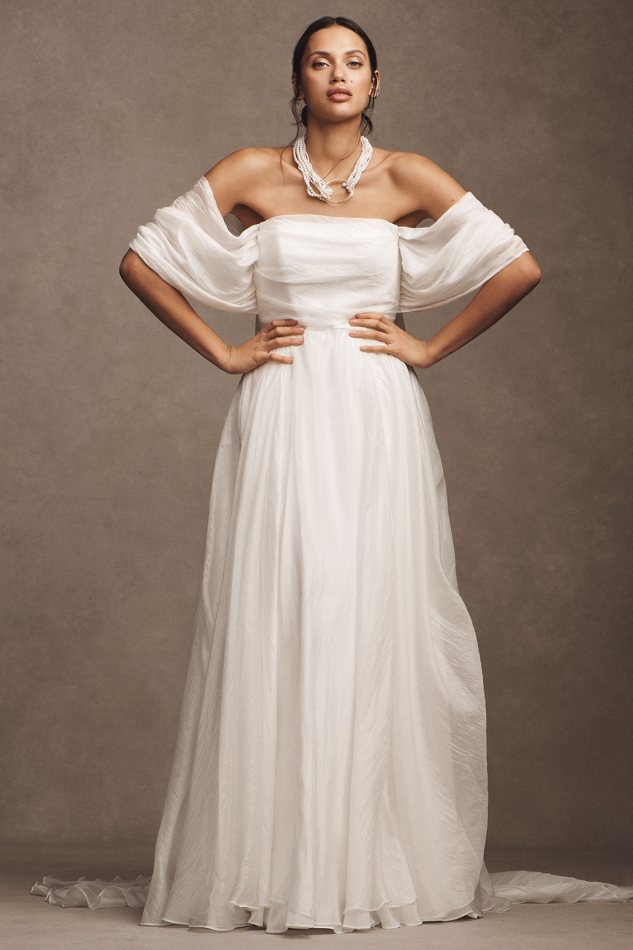 Jenny by Yoo Noa Off-The-Shoulder A-Line Chiffon Wedding Gown