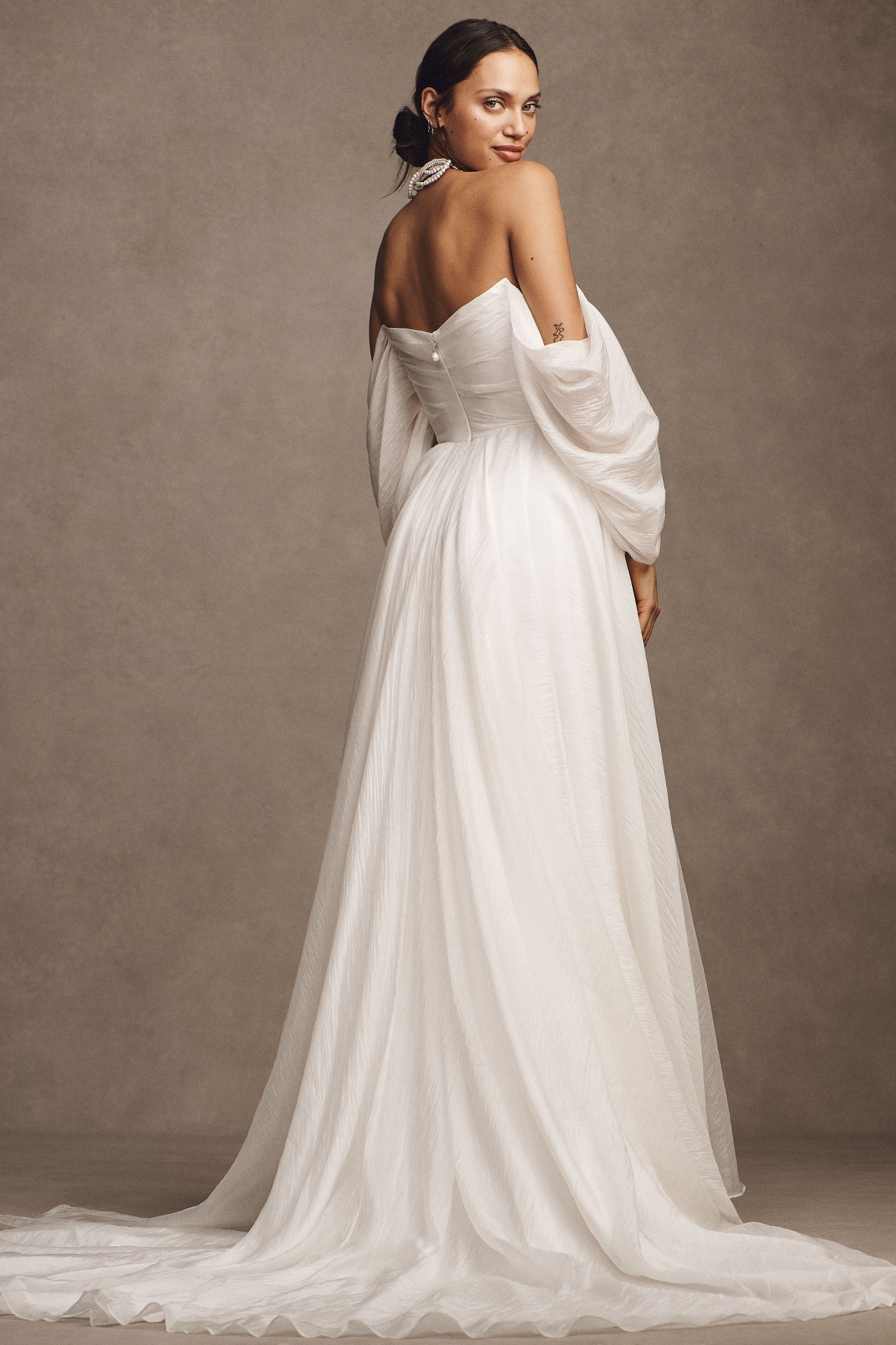 Jenny by Yoo Noa Off-The-Shoulder A-Line Chiffon Wedding Gown