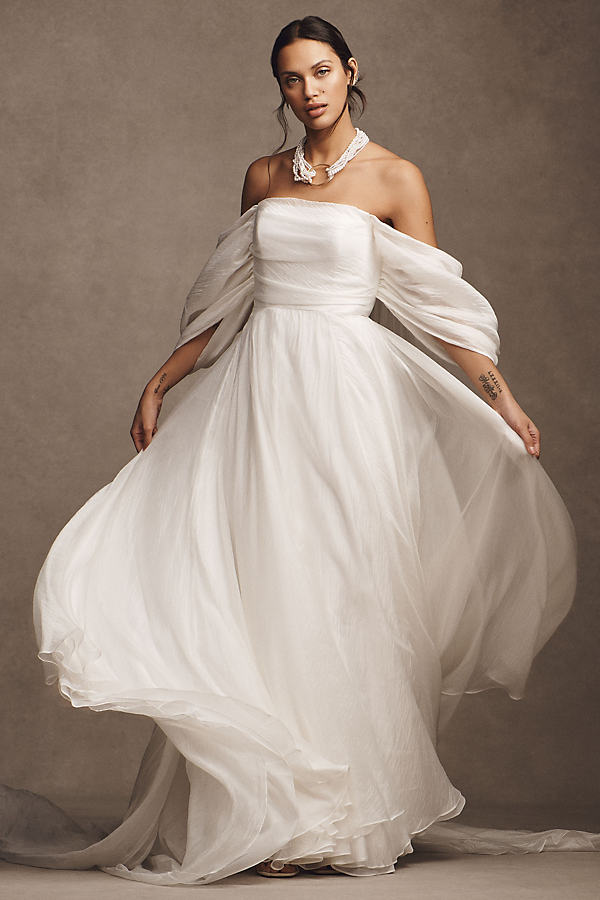 Jenny Yoo Jenny By  Noa Off-the-shoulder A-line Chiffon Wedding Gown In White