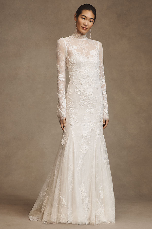 Watters Willowby By  Serene Long-sleeve Lace Wedding Gown In White