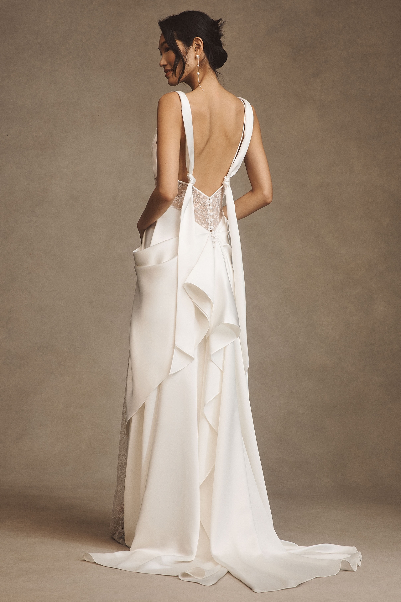 Watters Venus Satin & Lace Draped Wedding Gown