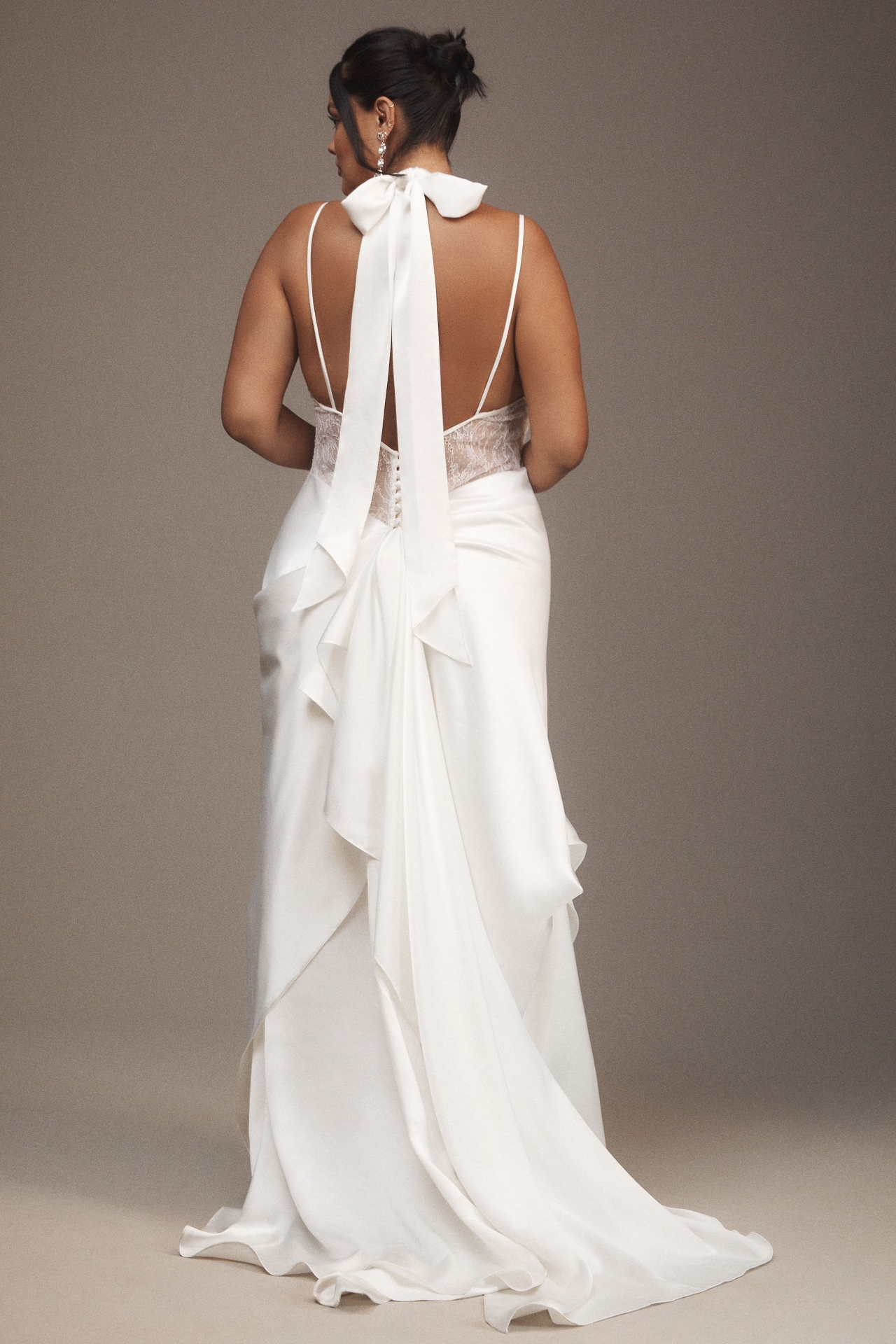 Watters Venus Satin & Lace Draped Wedding Gown