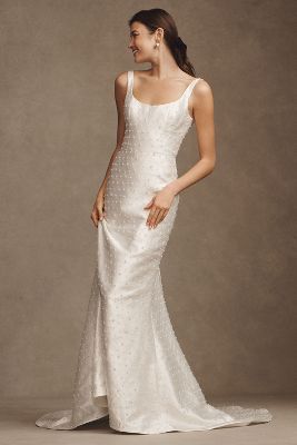 Watters Harper Embellished Satin Wedding Gown In White