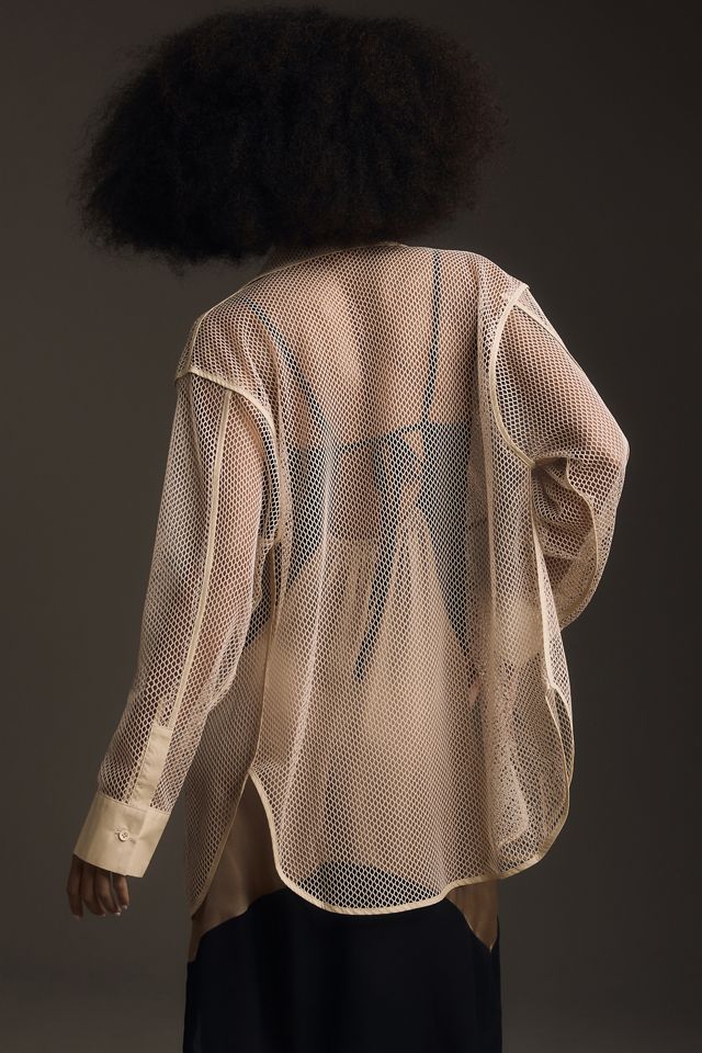 Self Contrast Mesh Open-Front Shirt #2