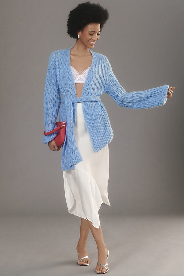 Self Contrast Belted Wrap Cardigan