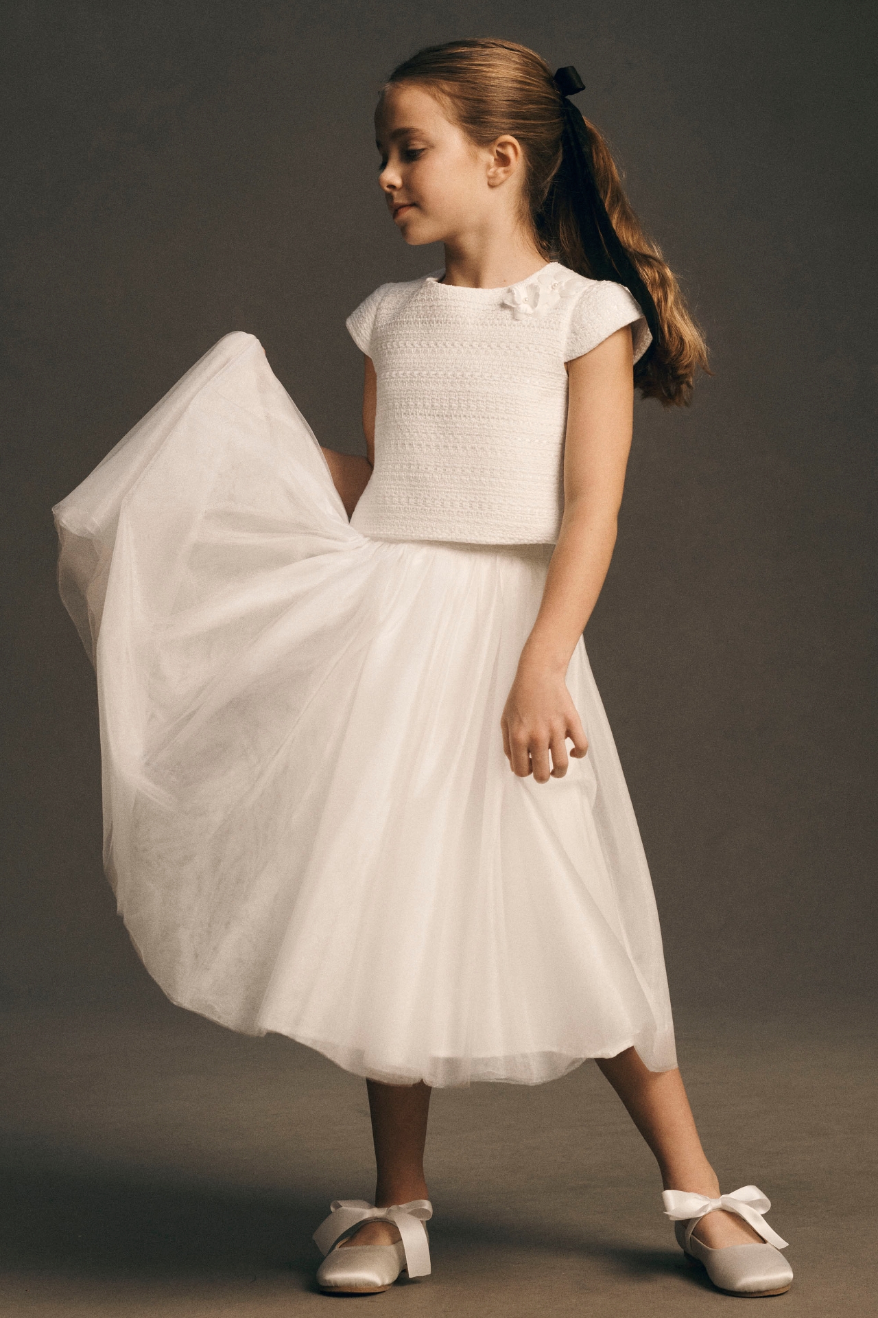 Gió Bespoke Mallory Tweed Top & Tulle Skirt Flower Girl Set