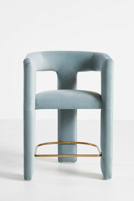 Anthropologie Performance Velvet Effie Counter Stool In Blue