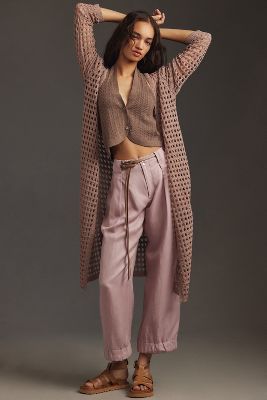 By Anthropologie Open-weave Kimono Cardigan Sweater In Beige