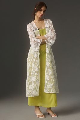 Maeve 3d Floral Lace Duster Jacket In White
