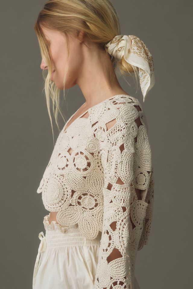 Por Anthropologie Encogimiento de hombros de ganchillo estampado #1