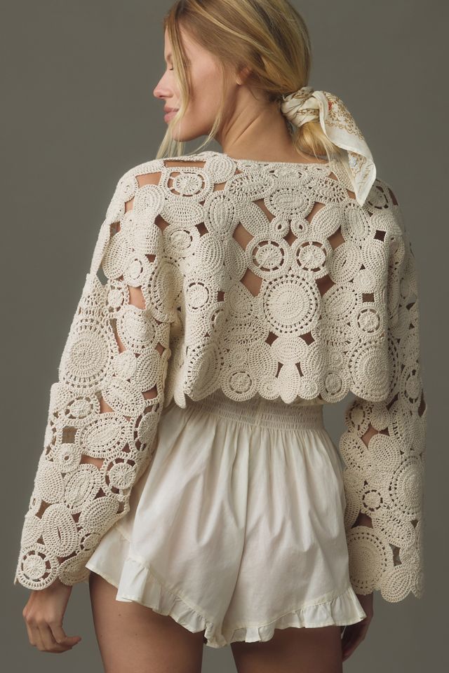 Por Anthropologie Encogimiento de hombros de ganchillo estampado #2