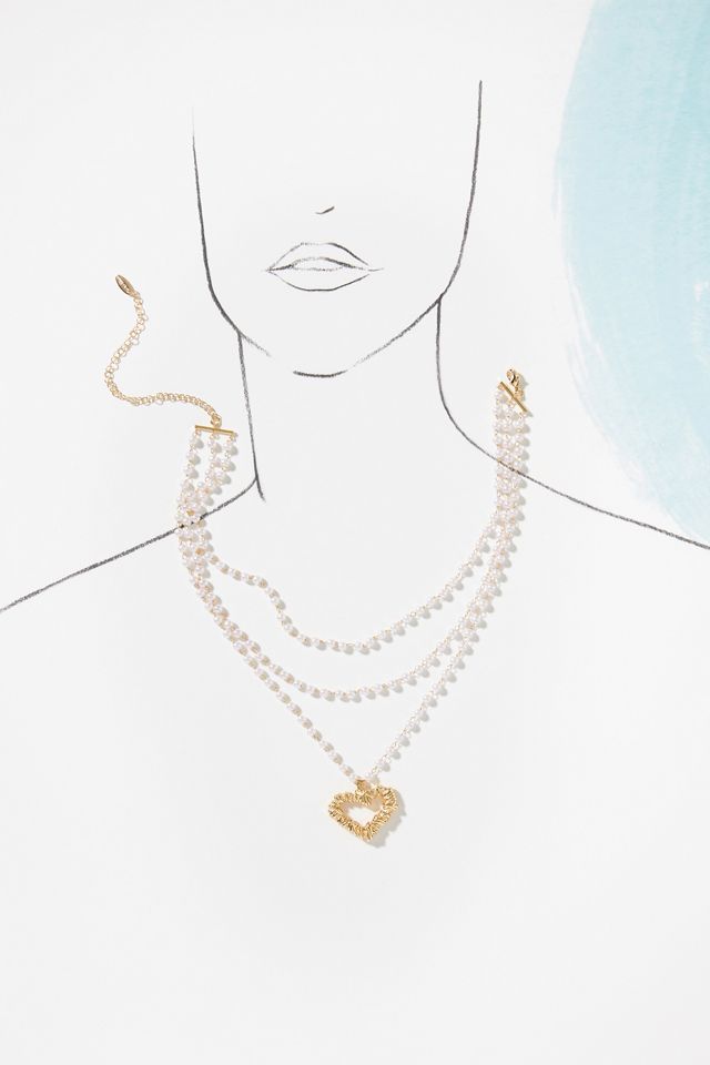 Multi-Strand Pearl Heart Necklace #2