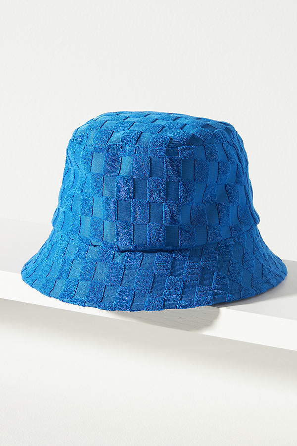 By Anthropologie Checkered Bucket Hat In Blue